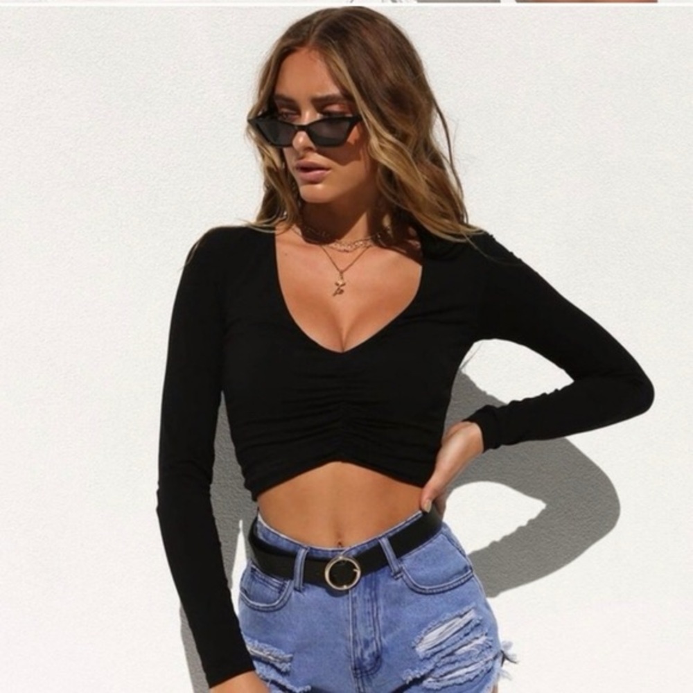 Tiger Mist Sian Top Elegant Black Long Sleeve Women's Top Size Med - Picture 2 of 8